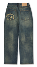 Washed Denim Straight Jeans - Washed Blue