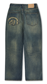 Washed Denim Straight Jeans - Washed Blue