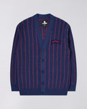 Striped V-Neck Cardigan - Navy/Pink Stripe