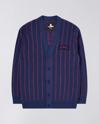 Striped V-Neck Cardigan - Navy/Pink Stripe