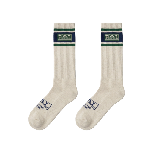 Striped Cuff Crew Socks - Off White