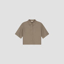 Cropped Short Sleeve Shirt - Brown Micro Check