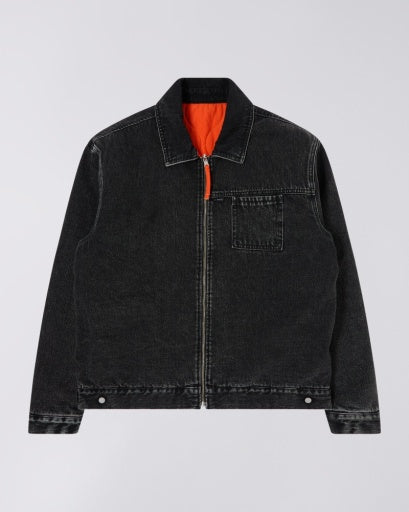 Collared Denim Zip Jacket - Washed Black