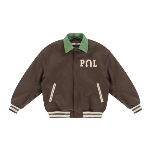 Varsity Jacket with Contrast Collar - Brown