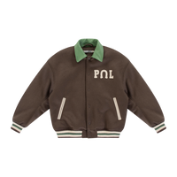 Varsity Jacket with Contrast Collar - Brown