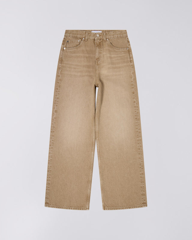 Wide Leg Washed Jeans - Tan