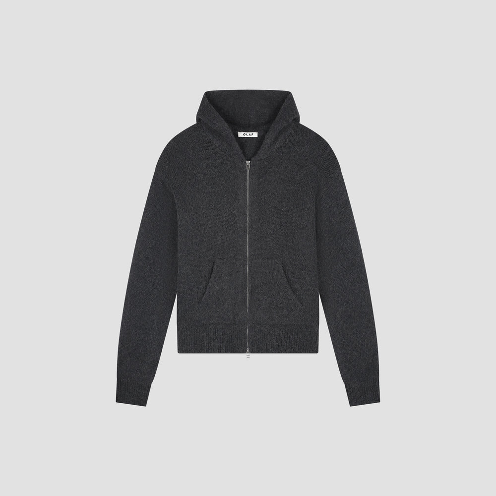 Full-Zip Knitted Hoodie - Charcoal