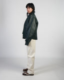Faux Leather Boxy Jacket - Dark Green