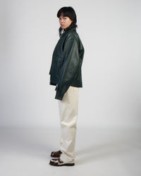 Faux Leather Boxy Jacket - Dark Green