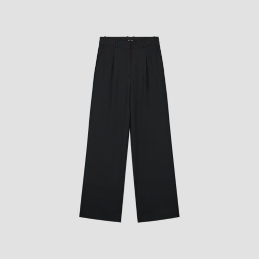 Wide Leg Pleated Trousers - Black