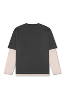 Graphic Layered Longsleeve T-Shirt - Charcoal/Cream