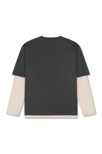Graphic Layered Longsleeve T-Shirt - Charcoal/Cream
