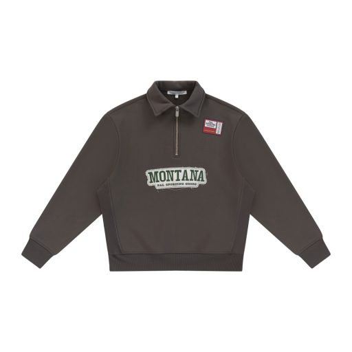 Half-Zip Embroidered Polo Sweatshirt - Brown