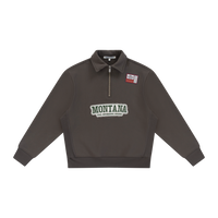 Half-Zip Embroidered Polo Sweatshirt - Brown