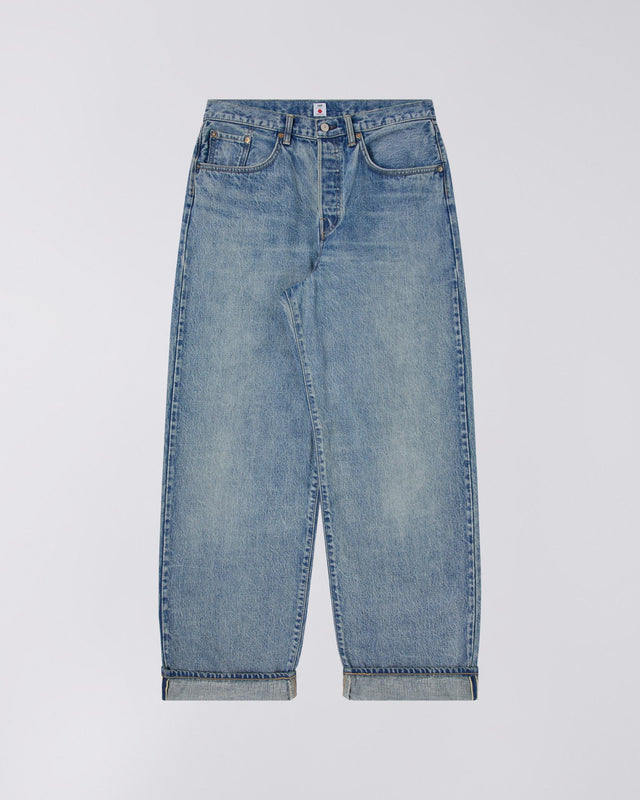 Wide Leg Washed Jeans - Washed Blue