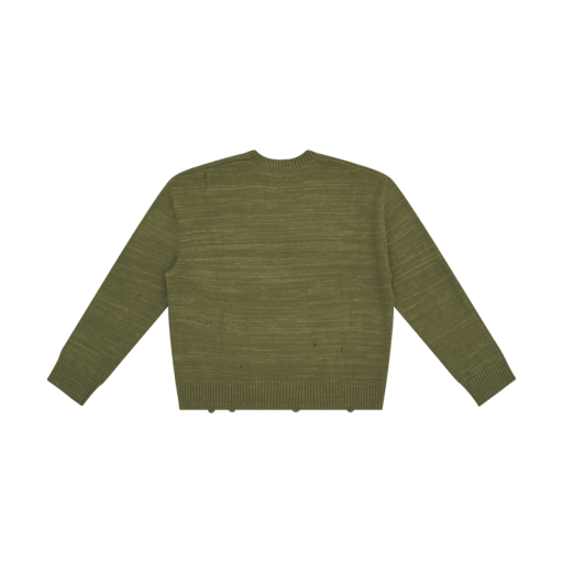Distressed Knit Logo Sweater - Olive Green