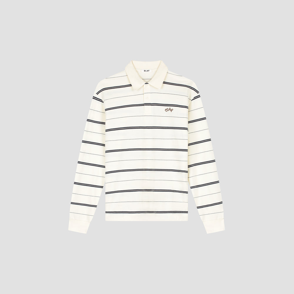 Long Sleeve Striped Polo - Cream/Black Stripe