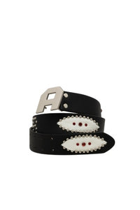 Studded A Buckle Belt - Black/White