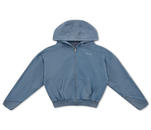 Washed Zip-Up Hoodie - Light Blue