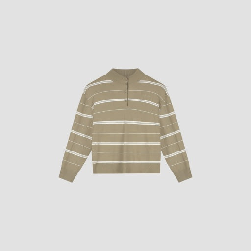 Striped Quarter Zip Polo - Green/White Stripe