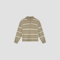 Striped Quarter Zip Polo - Green/White Stripe