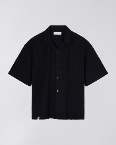 Ribbed Knit Polo Shirt - Black
