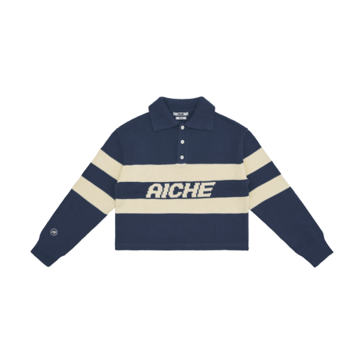 Striped Knit Polo Sweater - Navy/Cream Stripe
