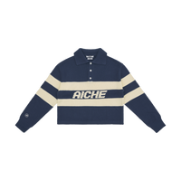 Striped Knit Polo Sweater - Navy/Cream Stripe