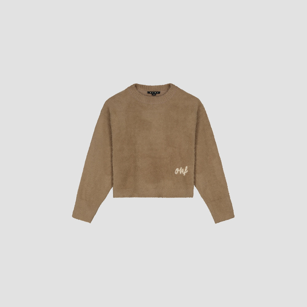 Fuzzy Crew Neck Sweater - Taupe