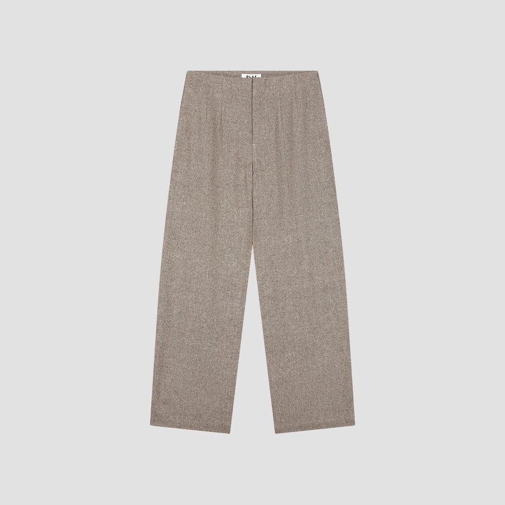 Textured Wide Leg Trousers - Brown Melange