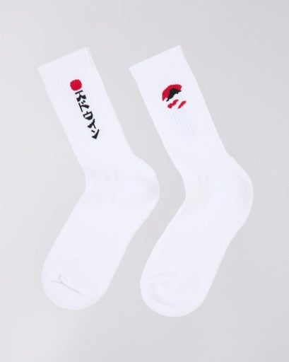 Ribbed Graphic Crew Socks - White