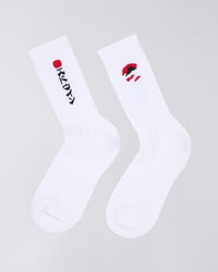 Ribbed Graphic Crew Socks - White