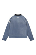 Graphic V-Neck Polo Sweatshirt - Dusty Blue