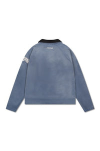 Graphic V-Neck Polo Sweatshirt - Dusty Blue