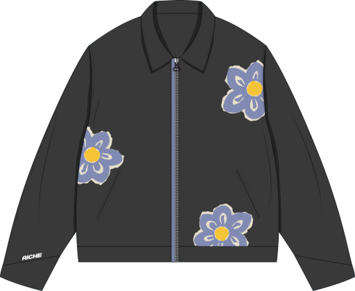 Zip-Up Jacket Floral Appliques - Black