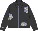 Zip-Up Jacket Floral Appliques - Black