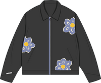 Zip-Up Jacket Floral Appliques - Black