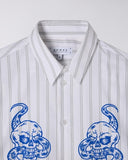 Cropped Embroidered Striped Shirt - White