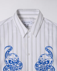Cropped Embroidered Striped Shirt - White