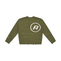 Distressed Knit Logo Sweater - Olive Green