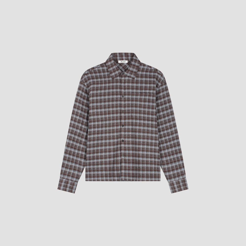 Flannel Plaid Button Shirt - Brown Plaid