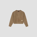 Cropped Fuzzy Crewneck Sweater - Camel