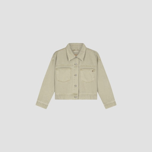 Washed Denim Cropped Jacket - Light Olive