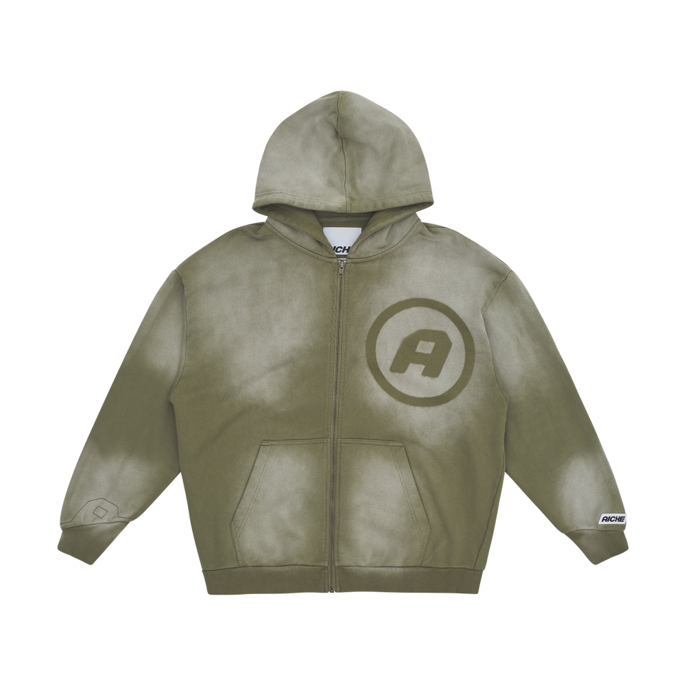 Washed Zip-Up Hoodie - Washed Olive