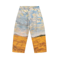 Graphic Print Straight Leg Jeans - Landscape Print