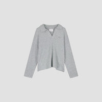 Knitted Long Sleeve Polo - Light Grey