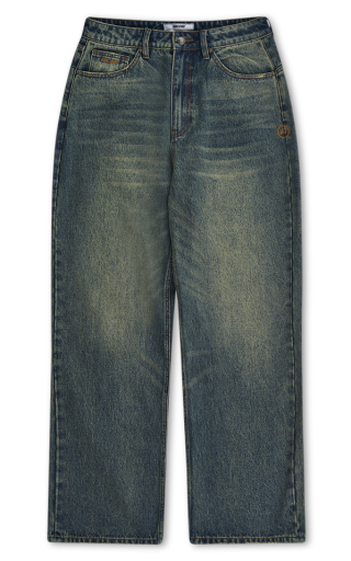 Washed Denim Straight Jeans - Washed Blue