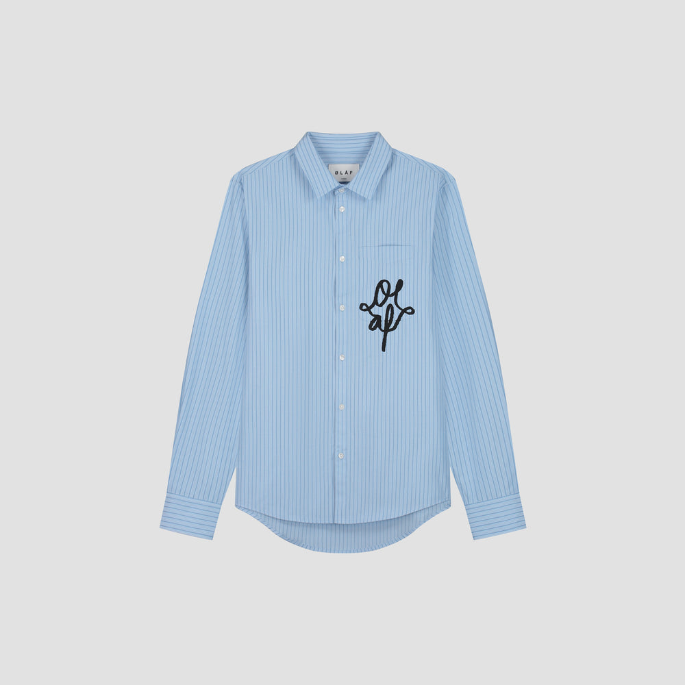 Pin Stripe Logo Shirt - Light Blue Pinstripe