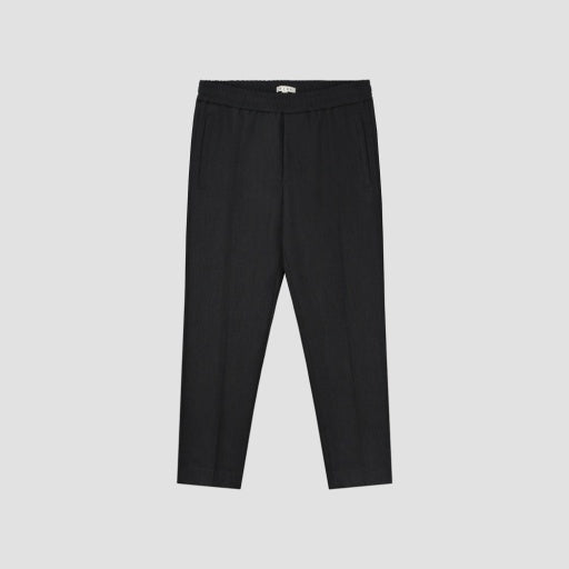 Tapered Elastic Waist Trousers - Black