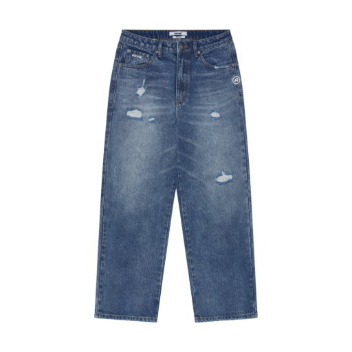 Distressed Wide Leg Jeans - Blue Denim